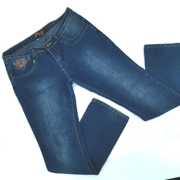 Neeso Women's / Jr's 13 Mid Embroidered Blue Jeans - Picture 2 of 14